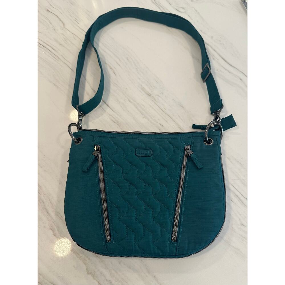 Lug Swivel Crossbody Bag Teal Quilted Nylon Zip Shoulder Purse Travel Organizer